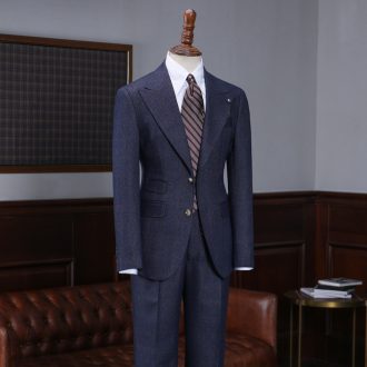 Dark Blue Wool Three Piece Formal Suit