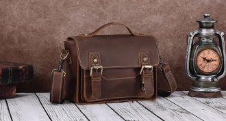 [Brown]Men's Retro Casual Genuine Leather Handbag-[19CM*26.5CM*9CM]